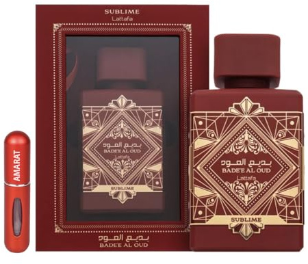 Perfume Badee Al Oud Sublime Original 100ML, Eau da Parfum Unisex Importado desde Dubái con Aromas Dulces Larga Duración, Ideal para Uso Diario y Nocturno, Incluye Atomizador Recargable 5ML (Sublime)