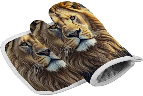 Lion Image Gants de cuisine personnalisés résistants à la chaleur Gants de cuisine et maniques doux pour femme – Pour cuisine, barbecue, grill, Thanksgiving