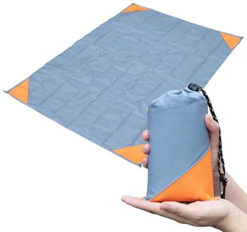 Orga'Neat Pocket Picnic Blanket, Beach Mat Waterproof Sandproof, Compact Lightweight Small Tarp for Camping, Hiking, Backpacking, Festival, Travel, Foldable in Bags (Grey/Orange, 55x79)
