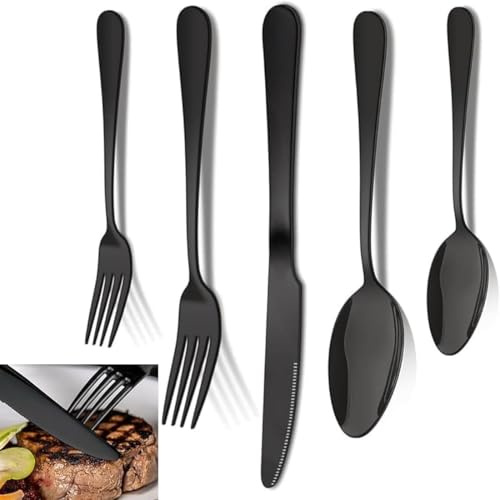 10 PCS Stainless Steel Flatware Cutlery Set, Silverware, Stainless Steel Black Silverware Set for Tableware Eating Utensils Include Knives, Forks, Spoons for Home Restaurant Party