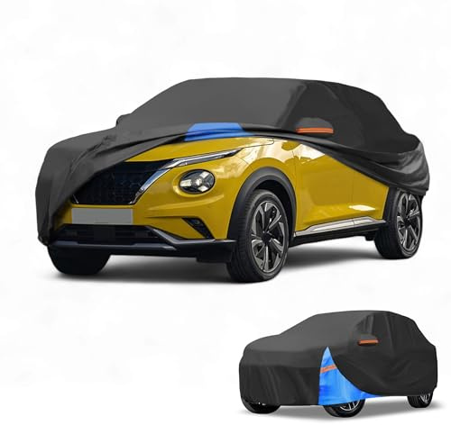 Partuto Housse Voiture Étanche Anti-UV pour Nissan Juke 2001-2023 1pc | Couleur Noir Bleu, Mat. 210D Oxford, Dim 425x180x140cm, Zip Cabine, Cords Élast, Bandes Réfl., Anti-UV Pluie