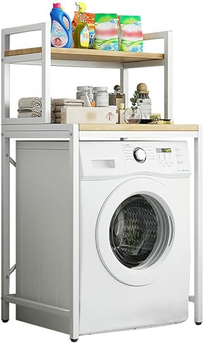 Estante de almacenamiento de baño de 2 niveles para lavadora encima del inodoro, organizador multifuncional con fuerte capacidad de carga y patas antideslizantes ajustables (blanco)