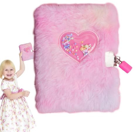 Diario de corazón para niñas - Diario con cerradura con llave, cuaderno secreto con purpurina | Cuaderno de diario de corazón con cerradura, diario con diseño de corazón elegante, diario de pensamient