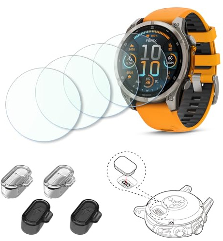 ISRcnst Screen Protector Compatible for Garmin Fenix 8 47mm, Tempered Glass protective film and Charging Dust Plug (Pack of 4+4)