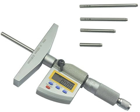 Micrómetro de profundidad digital, medidor de profundidad electrónica con pantalla LED, 4 sondas (0-25/25-50/50-75/75-100 mm), herramienta de medición de acero inoxidable, en caja de almacenamiento