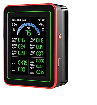 Feegow Air Quality Monitor Indoor, 18 In 1 Carbon Dioxide Monitor TVOC PM2.5 PM10 Detector With 2.8 TFT Display, For Home Kitchen Office Car(Black)