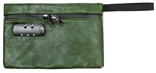 Geldtasche, wasserdicht, Dokumententasche aus Leder, abschließbar, 24,5 x 16,5 x 3 cm, Banktasche mit Reißverschluss für Bargeld, Pool, Strand, Bank, Reisepass (grün)