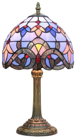 Lampe Tiffany 8 pouces Petite Lampe de Table en Verre Teinté Bleu Baroque Vintage Fait Main de Bureau de Lecture for Chevet Chambre Salon Bureau Art Déco