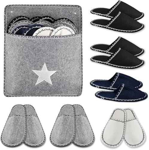 Genérico Set de 6 Pares de Zapatillas de Casa con Estuche, Suela Antideslizante, Zapatillas de hotel para invitados, con funda, para casa, viajes, baño y hotel.