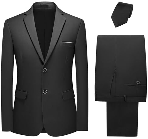 KUDMOL Men's 2-Piece Suit Two Button Blazer Vest Pants Set with Black Tie | Solid Business Tuxedo Set, Slim Fit Formal Outfit for Wedding, Prom, Office, Party, Dinner and Ceremony