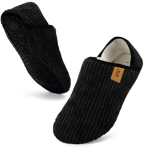 STQ Slippers Women Ladies Slipper Fuzzy Full Soft Comfy Indoor House Shoes Black Size 7