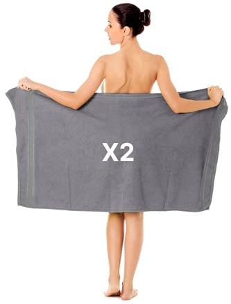 altego Duschtuch 70x140 cm Grau - Duschhandtuch & Badetuch 100% Baumwolle - 2er Set - Premium Qualität