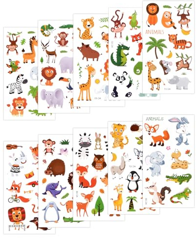 10 Autocollants de Tatouage Imperméables pour Animaux de la Forêt Sur le Thème des Animaux Tatouage Temporaire Tatouage Enfant Respectueux de la Peau Enfants Cadeaux D'anniversaire Décorations de fête