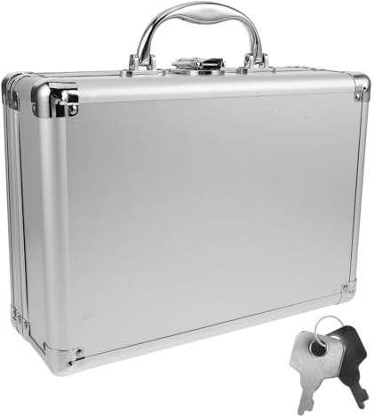Yardenfun Small Aluminum Multifunctional Storage Box Key Lock, Two-Layer Foam Padding Shockproof Protective Case for Tools Electronics Hardware Files
