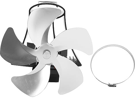 MUNEFE Wand-Kaminventilator mit 5 Flügeln, magnetisch, geräuschlos, wärmebetrieben, hängende Ofenventilatoren, Holzofenventilator, wärmebetrieben, für Gasherde (Silber)