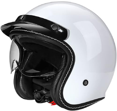 Vintage Motorrad Jethelme, Vintage Roller Helm für Damen Herren, Open Face Helm ECE Zertifiziert Retro Elektrischer Halbhelm mit Sonnenblende, Jet-Helm für Cruiser