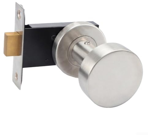 Serrure de porte invisible avec serrure simple en acier inoxydable et poignée ronde, système de verrouillage sans clé conçu pour une sécurité intérieure durable et une esthétique moderne (argenté)