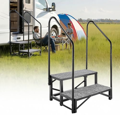VEVOR Escalier Mobile à 2 Marches, Marchepied avec 2 Rampes pour Caravane, Portable pour Camping-Car, Spa, Piscine, avec Patins Antidérapant pour Personnes Âgées, Animaux Domestiques, Capacité 300 kg