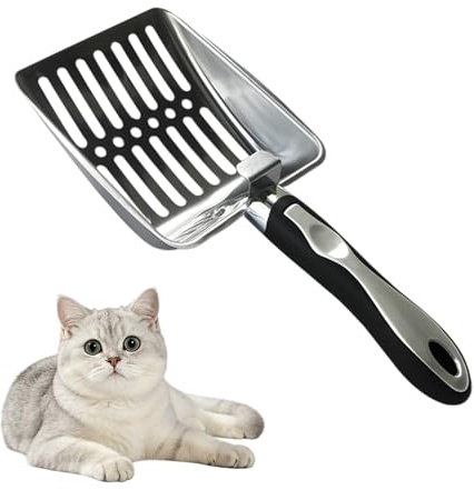 HSYTEK Kattlåda, spatel, rostfritt stål, hållbar robust kattspade för kattlåda, kattströspade med ergonomiskt handtag för kattströ