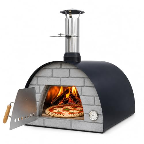 Maximus Forno a Legna da esterno in Mattone, Nero, 70 x 70 x 65cm - Forno da esterno portatile, dal design compatto per spazi ridotti, ideale per il giardino o la terrazza