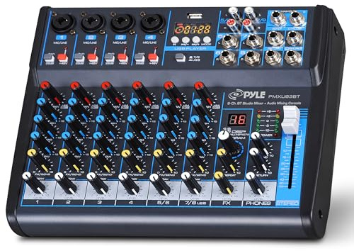Pyle 8 Channel DJ Audio Mixer, Bluetooth, DSP FX, USB, Audio Interface