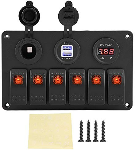 KIMISS ABS 6 Gang Schalttafel ON-OFF Auto Schalter Panel Dual USB Buchse Ladegerät Voltmeter 12 V 24 V Steckdose für Auto Boot Marine RV Truck Fahrzeuge