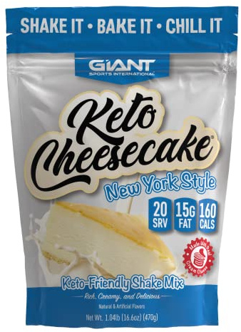 Giant Sports Keto Cheesecake Shake Mix - Delicious Low Carb, Ketogenic Diet Gluten Free Powder Mix - Meal Replacement - Works Great with Almond Milk - New York Style (20 Serving Bag)