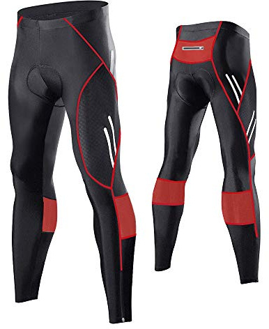 MEETWEE Cyclisme Pantalons Homme, Respirant 3D Gel Silicone Long Bike Compression Leggings Cycliste Pantalon de Vélo Pantalon - Rouge - L