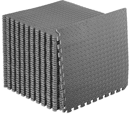 ProsourceFit Pusselträningsmatta, ½ tum, EVA sammankopplade skumgolvplattor för hemmagym, matta för hemträningsutrustning, golvstoppning för barn, grå, 61 cm x 61 cm x ½ tum, 144 kvadratmeter – 36
