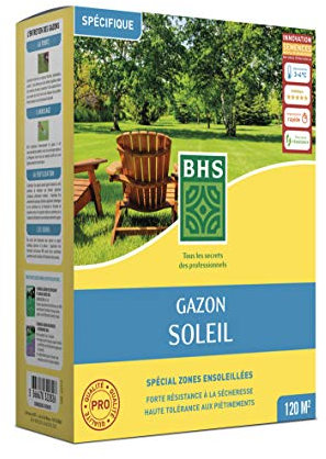 BHS Gazon Soleil - 3kg - 120 m² - Espaces Fortement Exposés au Soleil Ou Aux Zones De Climat Méditerranéen - Mélange Equilibré Alliant Esthétique Et Résistance A La Sécheresse GSO3