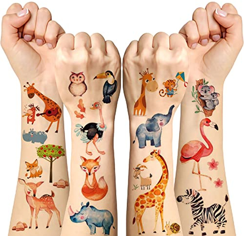 Kinder Tattoo Set - 24 Blätter Farbenfroh Temporär Aufklebe Tattoos, Hautfreundlich, Mitgebsel Kindergeburtstag Gastgeschenke Adventskalender Füllung