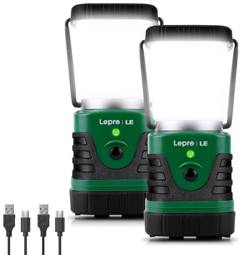 Lepro Lanterne LED Rechargeable, Lampe Camping Puissante 1000Lm Dimmable, Lampe Torche 360° Eclairage 4 Modes, Etanche Portable Suspendue, pour Camping, Bricolage, Secours, Garage, Cave, etc - 2Pcs