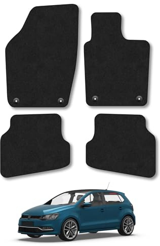 VW Polo (2009-2017) Car Mats Accessories Tailored Fit Carpet Floor Mats Non Slip Black Trim Full Coverage Compatible Accessory Front Rear Set Anti Slip Granulated Backing Hand-Finished Clips