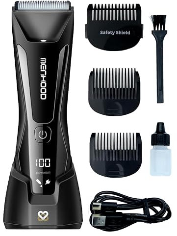 MENHOOD Grooming Trimmer 2.0 – Groin & Body Trimmer for Men with Replaceable Ceramic Blade Heads & IPX7 Water Protection – Snag-Free Ball Shaver with 150-Minute Run Time