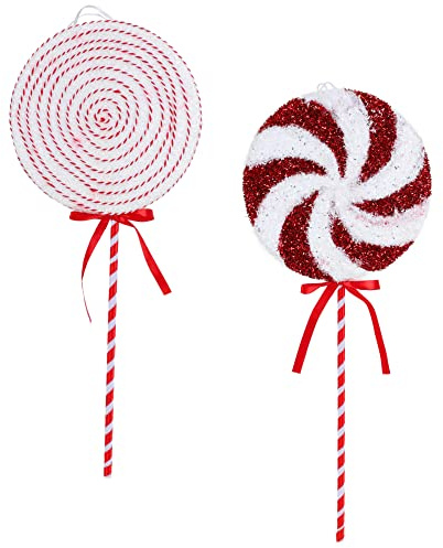 Toyland® Confezione da 2 - Lecca-lecca gigante scintillante rosso e bianco decorazioni da appendere all'albero di Natale (41 cm)