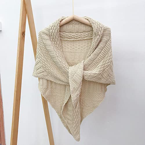 UKKO Schal Massivfarbe Winterdreieckschal Damengestrickte Tuch Wickelte Große Warme Schaldecke Kinderschal-Beige