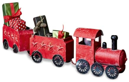 Loberon Deko-Zug Ayene, rot/schwarz | farbenfrohe Lok und Zwei Waggons, Vintage-Design, Weihnachtsfiguren, Weihnachtsdekoration, Weihnachten, Zinn