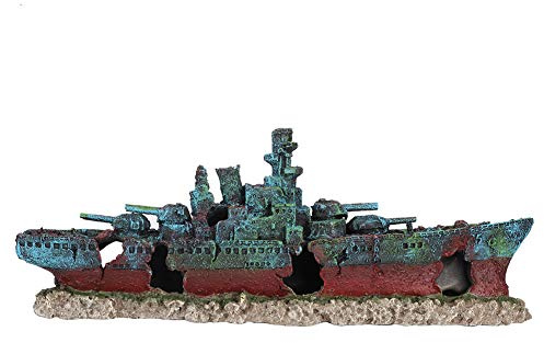 lyrlody Aquarium Schiffswrack Dekorationen, Aquarium Deko Schiff, Versunkene Schiffs Dekorationen, Schiff Deko mit Mehreren Löchern für Süßwasser Salzwasser Aquarium, 47 X 18 X 9,5 cm