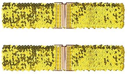 Allegra K Damen Shinny Wide Taillengürtel Interlock Schnallen Pailletten Dekor Stretchy Gürtel für Frauen 2 STÜCKE Gold 60cm/23.62
