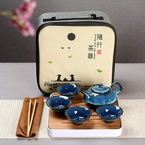 BEZAX Set da tè Set da tè con Cielo Stellato da Viaggio, glassa Jingdezhen temmoku Set Squisito Tazza da tè Teiera Portatile Tazze da tè Gaiwan Tazza (Color : 03)