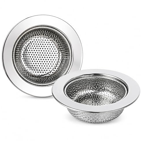 BML 2 x Stainless Steel Sink Strainer 115mm Kitchen Drain Basket Filter Waste Catcher Plug Hole Food Debris Trap Rust Resistant Sink Waste Strainer for Kitchen Sink & Basin