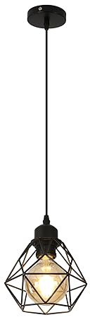 DAXGD Lámparas Colgante Vintage,E27 Lampara colgante techo,Lámpara de araña industrial con diseño de jaula de hierro negro,Iluminación de techo para porche cocina dormitorio（Bombilla no incluida）