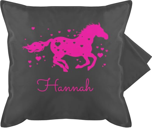 Kissenbezug - Pferd - Pferde Geschenk Mädchen - 50 x 50 cm - Grau - Geschenke für pferdefans pferdekissen Reiter Horse Kissen personalisiertes Geschenkidee pferdeliebhaber pferdemotiv kopfkissen