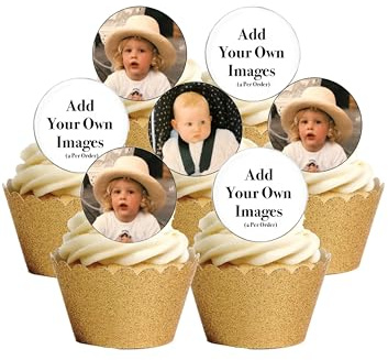 24 Pre-Cut PERSONALISED ADD YOUR OWN PHOTO'S Edible Wafer Paper Round Cake Toppers Decorations - 2 IMAGES PER ORDER - Orange Trading LTD