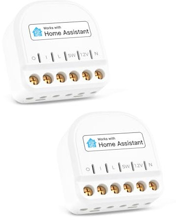 Refoss ESP8266 Mini Interruttore Smart a Relè WiFi con Home Assistant, Interruttore Luce Smart da 10A con Misurazione della Corrente, 1 Gang, Compatibile con Alexa, Google, 2 Pezzi