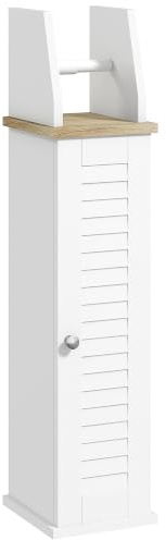 kleankin Support Papier Toilette Meuble 18 x 20 x 80 cm Blanc | Avec Placard, Étagère Réglable, Sur Pied, Design Moderne