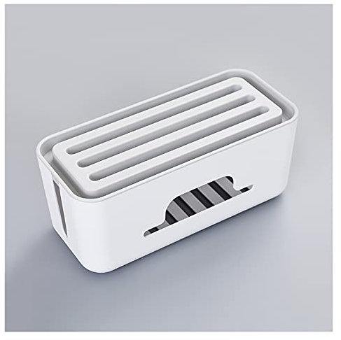 Kabelmanagement Desktop-Machtstreifen-Anti-Staub-Box-Home-Draht-Management-Aufbewahrungsbox mit Telefonhalter-Stromkabelbox for Machtstreifen / -Lade- / -Adapter, weiß/grau Kabelbox (Color : White