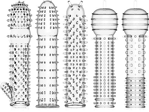 Transparente Penishülle 5 in 1, Penismanschetten mit dichte Beule,Penis sleeve Erbessern Ausdauer & Sensibilität