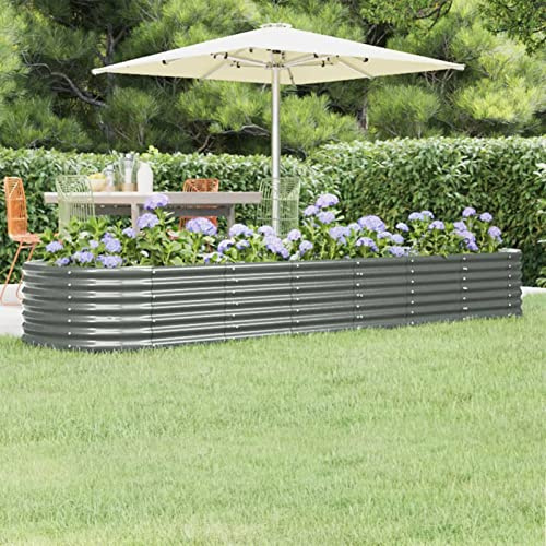 Homgoday Exteriores jardineras de Acero,jardineras Exterior Grandes tamaño Grande Jardinera arriate Acero Recubrimiento Polvo Verde Jardinera de para jardín, terraza y balcón Gris 296x80x36 cm