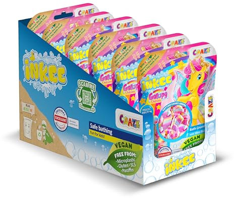 INKEE Galupy Unicorn Bath Crystals 6x100g – Kids Bath Salts with 4 Colour Layers, Candyfloss Fragrance and Cocoa Butter – Bath Time Surprise Gift Set for Girls and Boys 3+